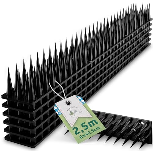 TTL Garden 2,5m Taubenabwehr Spikes - Vogelabwehr für Balkon und Fensterbank - 2,5 Meter 6x42cm Kunststoff schwarz 37mm hohe Spikes 3-reihig, Vogelschreck für Geländer Zaun Solaranlage Fenster Dach