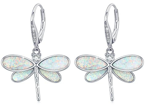 Libellen Ohrringe 925 Sterlingsilber Opal Creolen Libellen Schmuck Geschenke für Frauen Mädchen