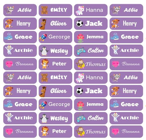 60 Personalised Stick on Name Labels Tags for School Books Bottle Boxes Bags Name Tags Washable Waterproof No Iron Sticker (Lavender)
