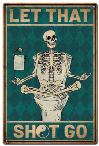 SUPERDANT Targa In Metallo per WC Teschio In Ferro Vintage Cartello In Latta Divertente per Il Bagno Decorazioni Murali Retrò Let That Shit Go Targa Decorativa per Bagno 30x20cm