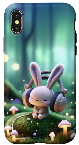 Hülle für iPhone X/XS Kawaii Bunny Headphones: The Bunny's Playlist