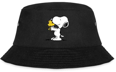 Spreadshirt Peanuts Snoopy Und Woodstock Fischerhut, S/M (Caps), Schwarz