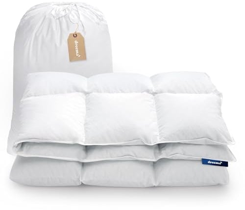 DREEMA Bettdecke 135x200 Daunendecke Warm | Extraweiche Daunenfüllung | in Deutschland gefertigt | 100% nachhaltig mit Oeko-TEX & Nomite | Allergiker geeignet | Soft-Touch Baumwollbezug