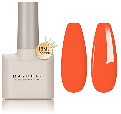 MAYCHAO 15ML Orange Gel Nail Polish, Carrot Gel Nail Polish, Soak Off UV LED Coral Gel Polish Nail Art Starter Manicure Salon DIY at Home, 0.5 OZ
