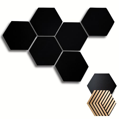 AKUSTIKPANEELE HOLZ Akustikplatten HEXAGON - SCHALLABSORBER WAND Sound Absorber - 3D PANEL - HOLZPANEELE SCHALLSCHUTZ - Schalldämmung Akkustikpanele AKUSTIK WANDDEKOR schwarz WANDPANEELA Holzoptik