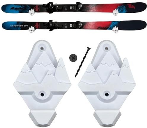 Innovative 3D Printing Snow Ski Wall Mounts With Hooks, Extra Width to Fit Any Snow Skis, Snow Skis Rack, Space Saver, Wall Art (White)