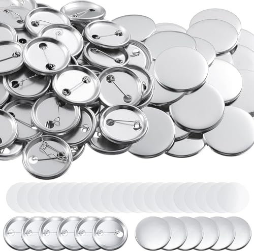 LetCart 200 Sets Buttons Selber Machen ohne Buttonmaschine Transparente DIY Ansteckbuttons Set, Rundes Abzeichen Button Teile Metall Button Pin Abzeichen Kit für DIY & Handwerk (58mm)