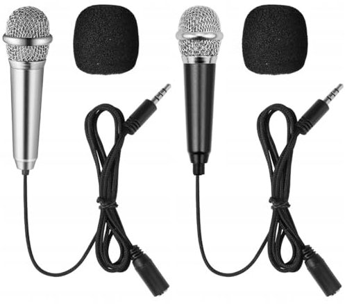 2 Mini Microfono Karaoke,Microfono Cablato in Metallo,Microfono Karaoke Condensatore per Telefono,Computer,Mini Microfono Portatile