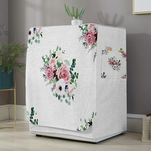 Highdi 3D Funda de Lavadora Cubierta Exterior,Adapta a la Mayoría de Lavadoras y Secadoras de Carga Frontal Protector Solar a Prueba de Polvo (S Capacidad 6~7,5 KG,Hojas de eucalipto)