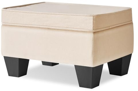 IBUYKE 10” Petit Repose-Pieds Ottomane, Repose-Pieds Rectangulaire en Lin Tabouret avec Assise Rembourrée et Pieds en Plastique, Puff Bas Repose-Pieds pour Salon Chambre Fauteuil, Beige WBD008M