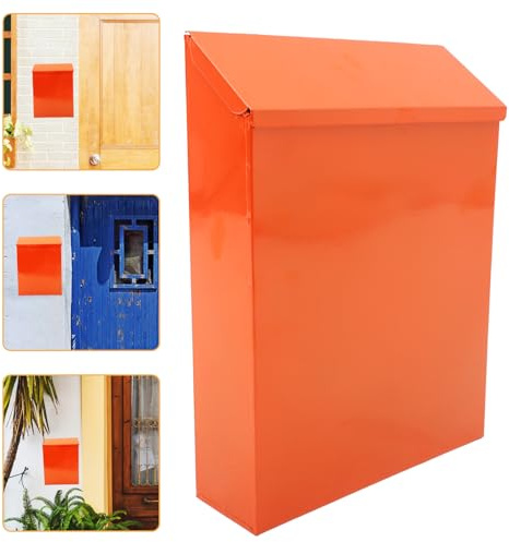 ORFOFE Abschließbarer Wandbriefkasten Aus Eisen Vintage Briefkasten Mit Schloss Retro Wandmontage Für Außenbereich Dekorativer Vorschlagskasten in Orange
