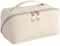 TOPALL Kosmetiktasche Reise Damen,Beauty Case PU Leder,Groß Make Up Tasche,Portable Schminktasche Kulturtasche Organizer mit Kapazität für Reisezubehör Travel Essentials Women(Smooth White)