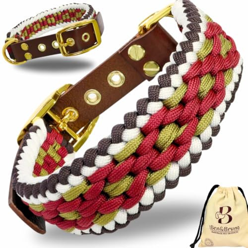 Ben&Bruno Hundehalsband | Breit & Verstellbar | 100% Handgefertigt | Robust, Sicher & Langlebig | Starkes Paracord Halsband | Halsbänder für Kleine, Mittelgroße & Große Hunde | Large