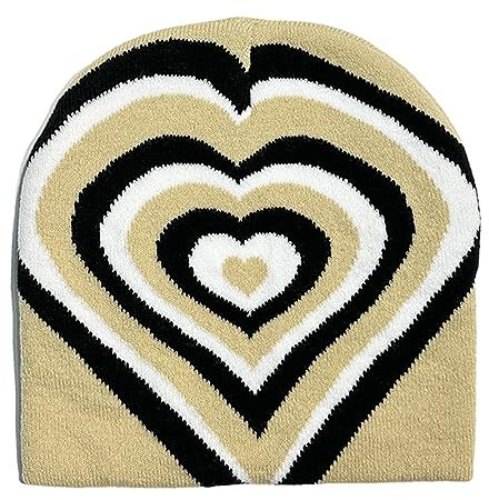 zuousxbs Jacquard-Herzmuster-Mütze für Erwachsene, elastische Mütze, Winterwärmer, Strickmütze, kalte Wintergeschenke für Studenten und Teenager