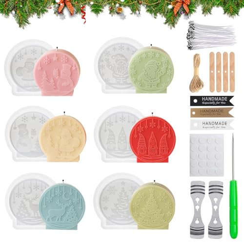 Moules à Bougies de Noël en Silicone Set,6 Pièces Moules de Noël en Silicone 3d,Moules à Bougies de Noël,Moule 3d Silicone Noel,Moule Silicone Sapin de Noel,Moules à Bougies en Silicone 3d Diy