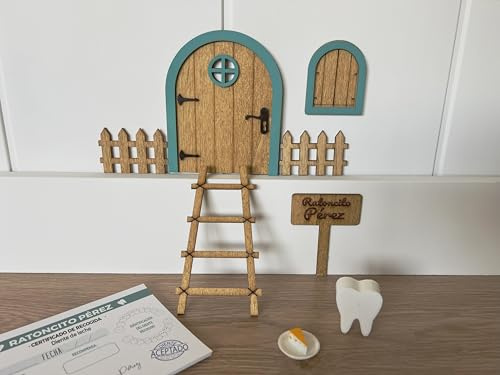 Genérico [ Pine & Kids ] Puerta de Ratoncito Pérez Roble Turquesa