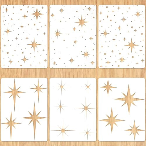 6pcs Pochoirs Étoiles, Pochoirs Étoiles Brillantes pour Peinture Grand Pochoir Étoile Réutilisable pour Peinture Pochoirs Étoiles Scintillantes Pochoirs à Dessin pour Peinture sur Mur Porte