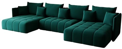 KP-Meble - Ecksofa mit Schlaffunktion - Gona U - Schlafsofa 346 x 188 cm - T30-Schaumstoff - Automatisches Zusammenklappen für einfaches Entfalten - 346x188x93cm - Monolith 37 (Flasche Grün)