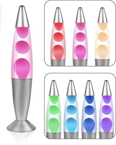CELLUSTOP Lavalampe LED, mehrfarbig, in Form einer Rakete, robustes Glas, Aluminium, Lampe mit Flüssigkeitsbewegung, konstanter Lavastrom, mehrfarbiges LED-Licht, 7 alternative Farben, Rosa