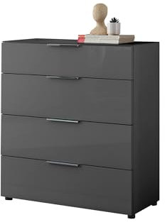 Kommode >Sean< Anthrazit mit Glasfront, Schrank Korpus in Anthrazit mit Oberboden in Glas und Schubladen für Ihren Wohnbereich - Kommode 90 x 99 x 40 cm (B/H/T)