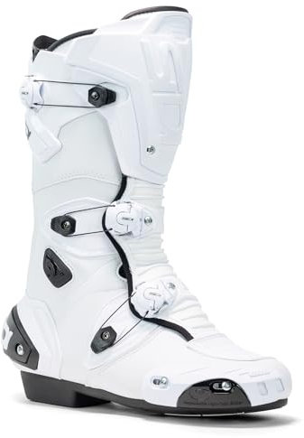 SiDI | Stivali da moto da strada, stivali da corsa professionali da uomo MAG-1, sistema di chiusura innovativo, coppa del tallone, bianco, 41.5 EU