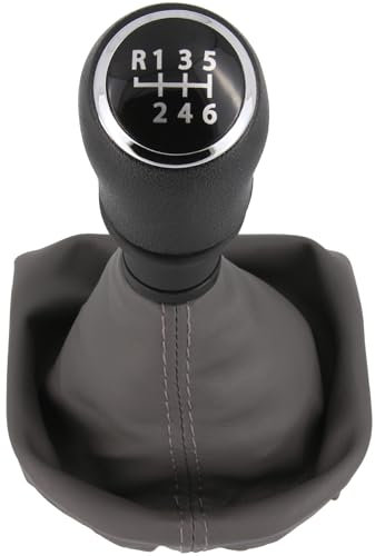 Schaltknauf + Schaltsack Set 6 Gang passend für VW T6, ab 2015, Plug & Play, Auto Schalthebel Schaltmanschette, mit Rahmen, schwarz - grau