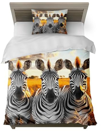 HommomH Zebra Motiv Bettwäsche Maße 135x200 cm Microfaser 2 teiliges Set enthält 1 Bettbezug und 1 Kissenbezug 80x80 cm für stylische Einzelbetten