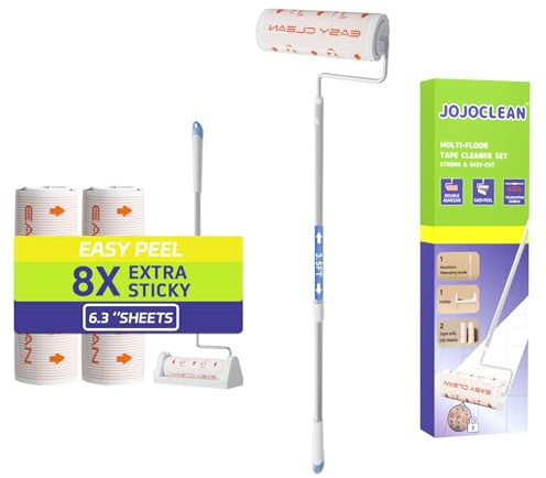 Large Lint Rollers for Carpet, Sticky Rollers for Floor 6 in with 2 Extendable Handle,Long Handle Sticky Mop for Cleaning Carpets, Cars, Clothing, and Pet Hair