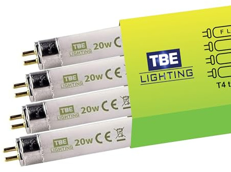 TBE LIGHTING T4 20w Fluorescent Tube Lamps 578mm - 4 Pack of CFL Bulbs - G5 2-Pin Base Fittings - T4 High Efficiency Lamps, Soft White 3500K.