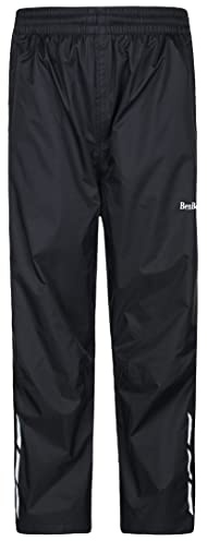 BenBoy Kids Rain Pants Waterproof Lightweight Pants Elastic Waist Outdoors Trousers for Boys Girls,YK5939H-Black-128