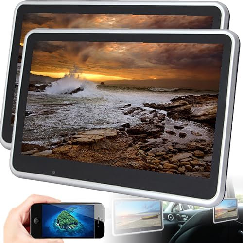 Car Headrest Player with 10.1'' Ips Touch Screen, Car Headrest TV Support Wireless Carplay/Andr-Oid Auto, Rear Seat Car TV with USB/Tf/Fm/Bluetooth Phone or Music,2PCS-Black