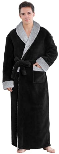 ZAKASA Herren Flauschig Langer Bademantel: Fleece Plüsch Morgenmantel Kuschelig Winter Warme Weich Hausmantel mit Gürtel Taschen Weihnachts Geschenk für Männer