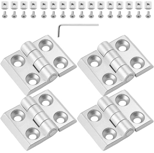 4 Stück Scharnier M4 Klappscharnier 2020 Aluprofil Schlitz 6mm Silber | Kleine Möbelscharniere Zinklegierung Metallscharnier Tür-Scharnier für Klapptisch Schrank Garderobe Möbel
