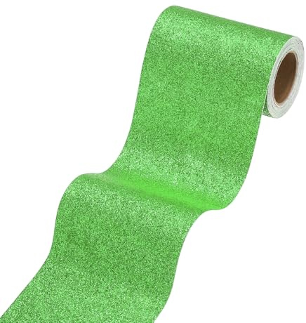 sourcing map 4 x 118 Green Glitter Wallpaper Border, Peel and Stick Self Adhesive Sparkle Glitter Contact Paper Border for Mirror Bulletin Board DIY Crafts Decor