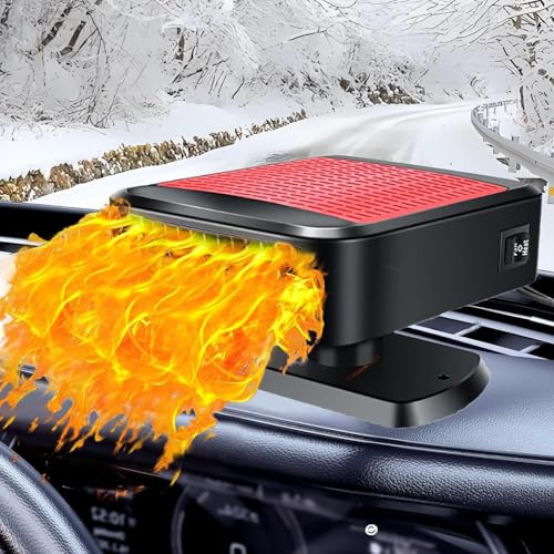 Jaaduem Tragbare Auto Heizung, 12V 200W Auto Heizung, 2 in 1 Heizung & Kühlung Windschutzscheibe Defrost Defogger, 360 Grad Rotation Defogger mit starken Klebefläche für Auto
