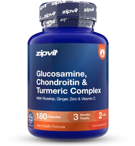 Zipvit Glucosamine and Chondroitin High Strength Complex - 180 Capsules | 7-in-1 Joint Complex with Turmeric, Rosehip, Ginger, Zinc & Vitamin C - 95% Curcuminoids - Supports Bones & Cartilage