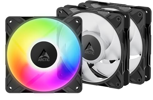 ARCTIC P12 Pro A-RGB LN - 3 Pack - Low-Noise Premium Fan, 120 mm PWM Fan with Y-Cable Splitter, 450-2000 rpm, 0 rpm <5% PWM, 5V Digital RGB, Fluid Dynamic Bearing, 4-Pin - Black