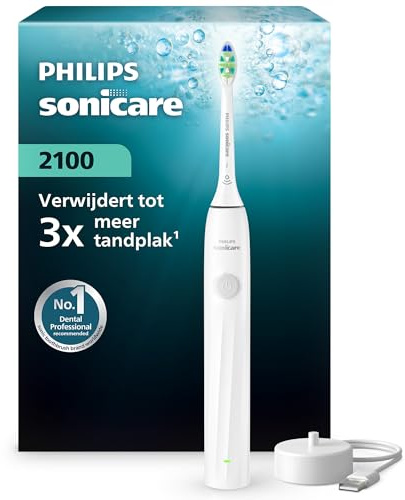 Philips Sonicare série 2100 – Brosse à dents électrique, brosse à dents sonique avec 2 niveaux d’intensité, EasyStart, SmarTimer, 14 jours d’autonomie, coloris blanc, modèle HX4021/01, [Nouveau]