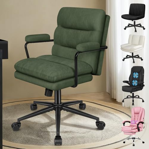 ALFORDSON Home Office Schreibtischstuhl Bürostuhl Ergonomischer Computerstuhl mit Lendenstütze Höhenverstellbarer Roll-Schwenk-Exekutiv-Armlehnenstuhl Bequemer Schminkstuhl, Chenille, Flaschengrün