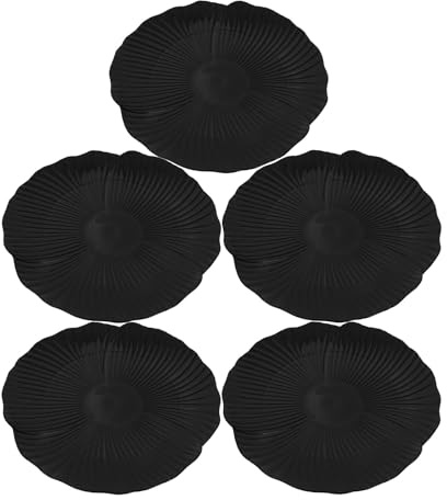 Toyvian Ensemble 5 Assiettes Noires de Pétale en Polypropylène, Plat de Service Polyvalent pour Raviolis, Nouilles, Salades et Desserts, Assiettes pour Restaurant, Repas Familial et Fêtes