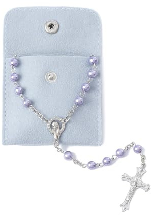 Katholische Rosenkranz Kette, Kommunion Rosenkranz Halskette Perlen mit Geschenkbeutel, Gebetskette Katholische Halskette Kommunion, Orthodoxes Kreuz Kette Kreuz Perlenkette für Frauen Herren