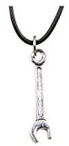 Fashion Tibetan Silver Pendant spanner Necklace Choker Charm Black Leather chain