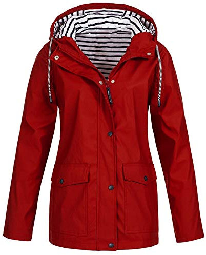 LOPILY - Giacca impermeabile da donna, taglia forte, monocromatica, con cappuccio, protezione solare attiva, parka, colore: rosa, taglia: XL A1-red 56
