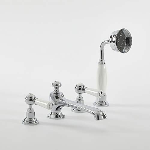 Milano Elizabeth Traditional 4 Tap-Hole Bath Shower Mixer Tap Lever Handles - Chrome White