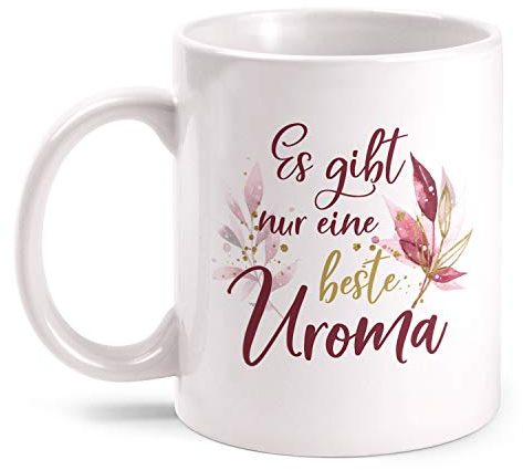 Fashionalarm Tasse Es gibt nur eine Beste Uroma - Dich - beidseitig Bedruckt mit Spruch | Geburtstag Geschenk-Idee Urgroßmütter Geburt Baby, Weiß 330 ml