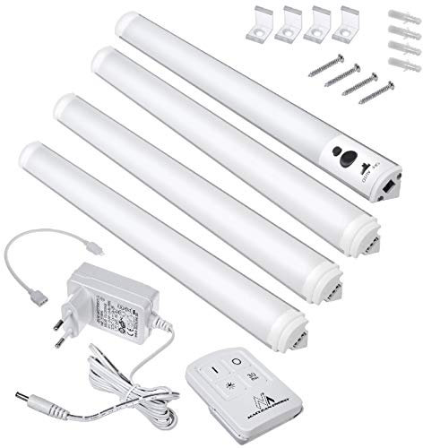 Maclean MCE245 - Lámpara LED para parte inferior del armario (con mando a distancia, con regla, temporizador, 240 lm, luz blanca fría), 4-Module Set 240.00volts
