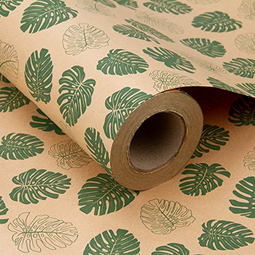 RUSPEPA Kraft Geschenkpapierrolle - Monstera Design Ideal Für Den Sommer, Urlaub Und Besondere Anlässe Geschenkpapier - 60CM X 30M