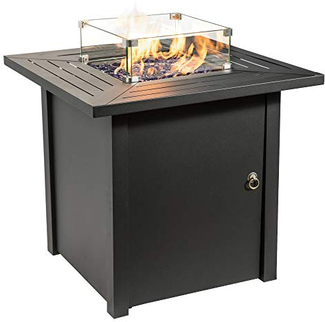 Teamson Home Brasero de Table 2 en 1 pour Foyer Extérieur au Gaz Propane, sans Fumée, Chauffage de Meubles de Terrasse en Métal avec Pierres de Lave et Housse