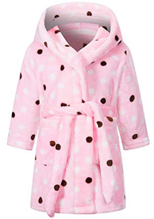DELEY Accappatoi per Bambini Ragazzi Ragazze Accappatoi con Cappuccio Pigiami Bambini Indumenti da Notte Accappatoio Morbido Fragola 4-5 Anni