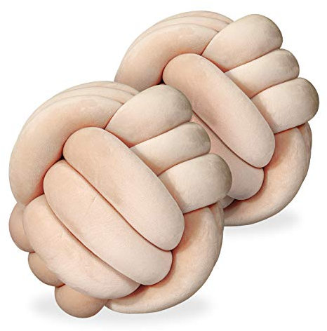 Relaxdays 2 x Knotenkissen, geknotetes Kissen für Sofa und Bett, dekorativ, skandinavisch, Zierkissen Knoten, Ø 25 cm, Khaki